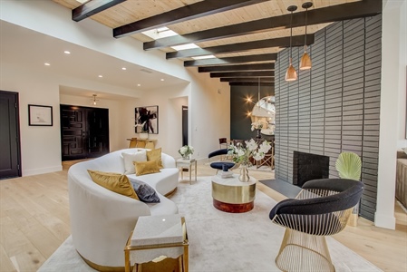 Large Encino living room with fireplace.